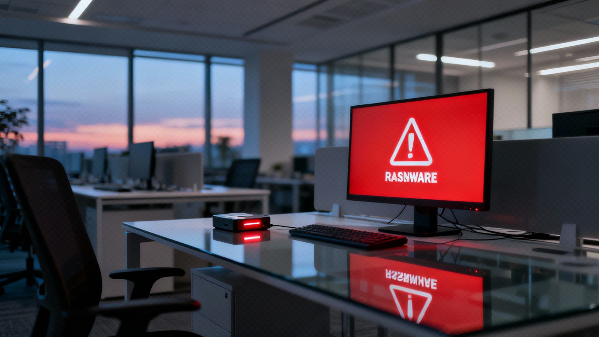 A team of IT professionals collaborating in a modern server room, discussing a disaster recovery plan on a tablet.