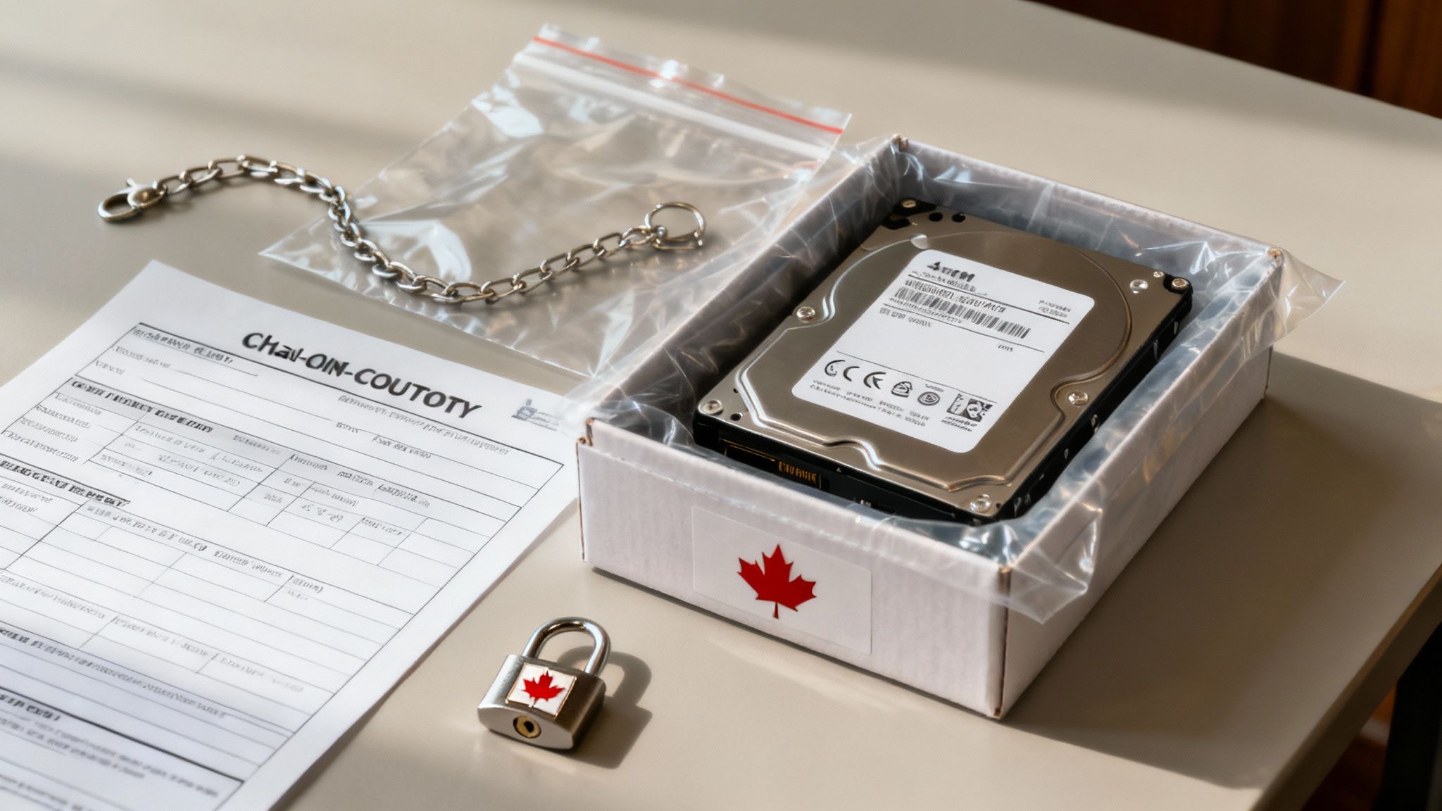 A secure server room with a focus on a lock and key, symbolizing data security and compliance.