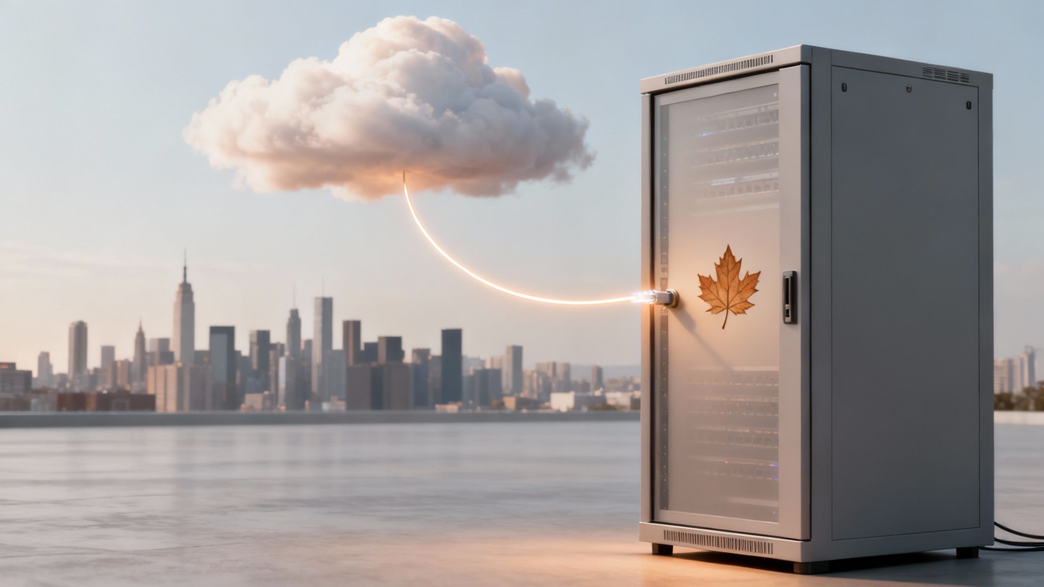 An abstract image representing the integration of on-premises servers with a cloud network, symbolizing a hybrid cloud strategy.