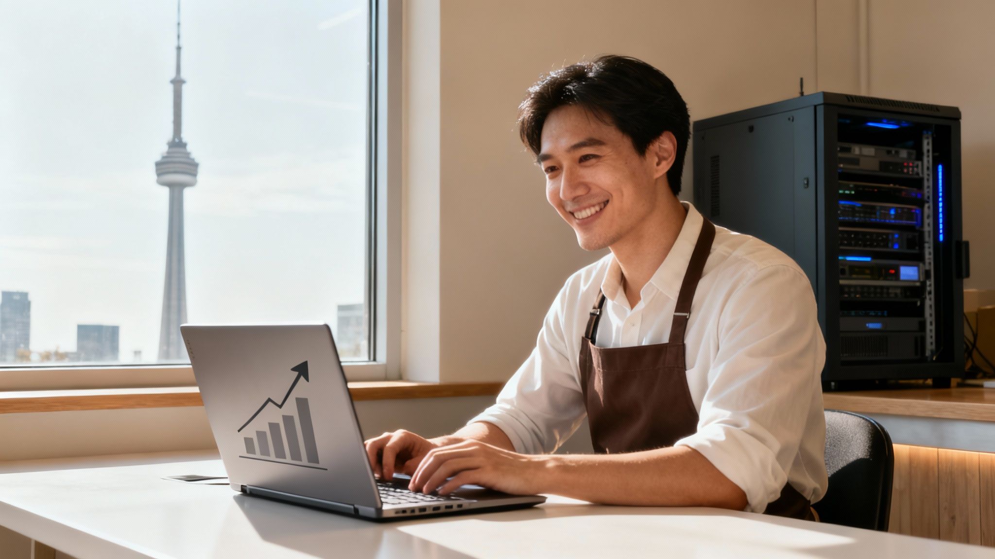 A team of diverse professionals collaborating in a modern Toronto office, symbolizing growth powered by technology.
