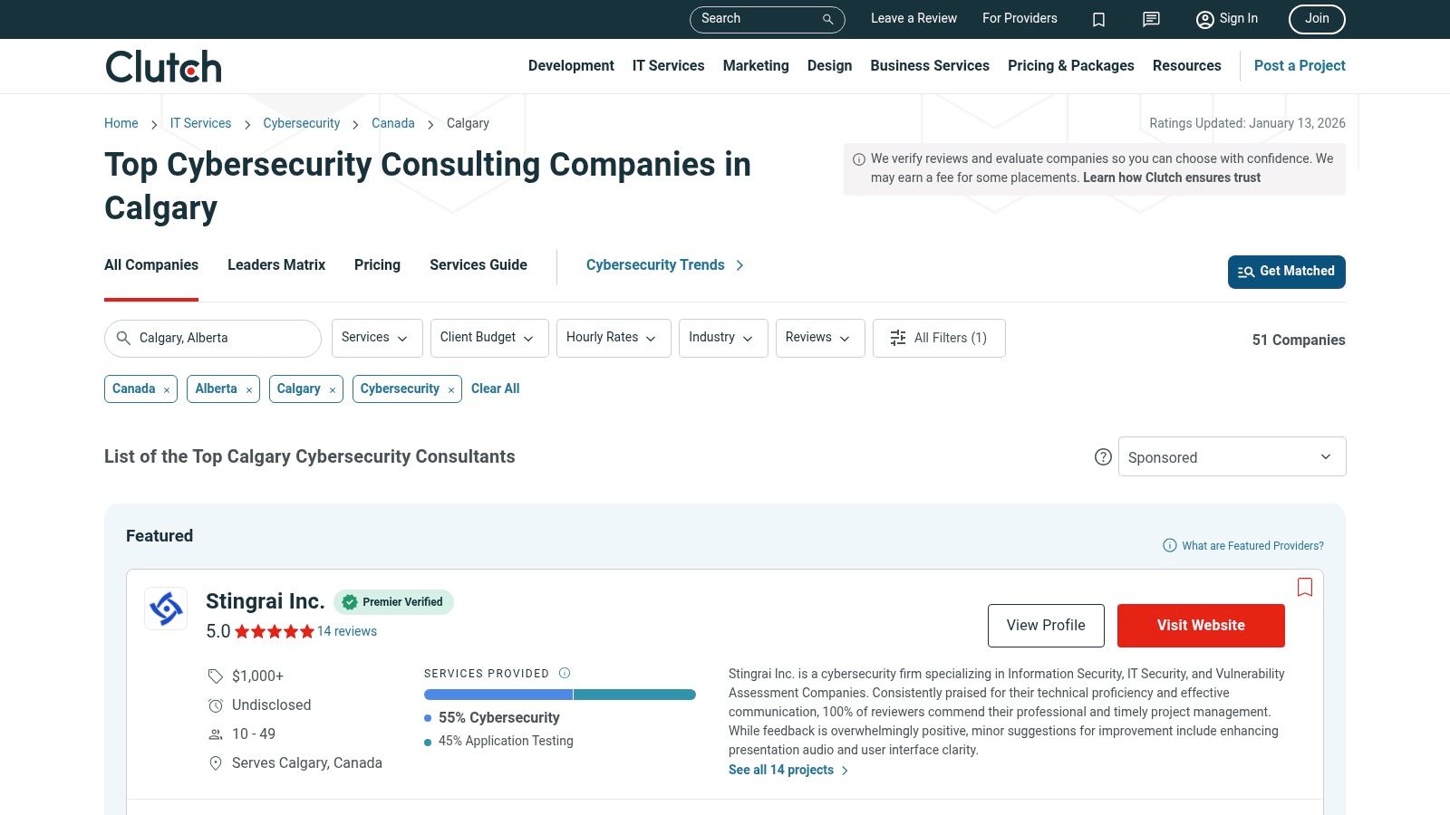 Clutch.co — Calgary Cybersecurity Company Listings (Marketplace/Directory)