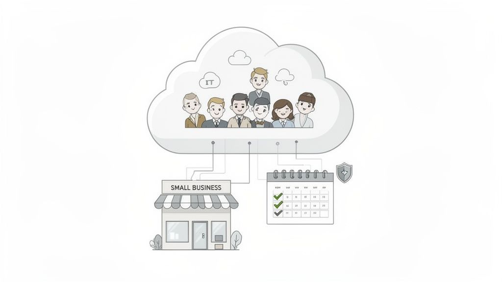 Cloud IT managed services team supporting a small business with calendar scheduling and security.