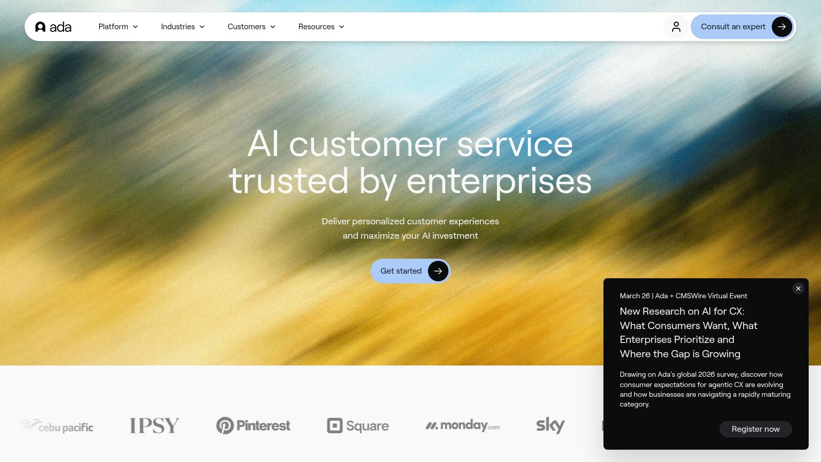 Ada's AI platform for building automated customer service agents.