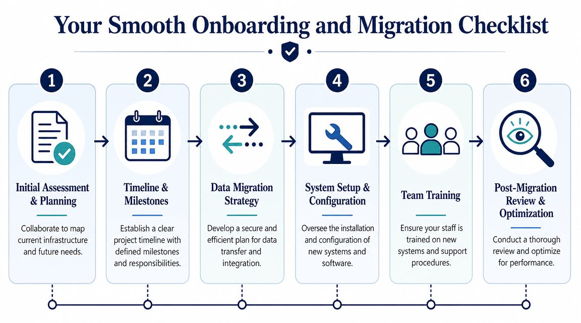A six-step onboarding and migration checklist for businesses planning a successful transition to new technical infrastructure.