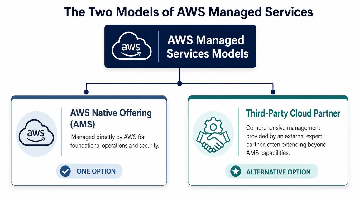 A diagram illustrating the two primary models for AWS managed services: AWS Native and Third-Party Cloud Partners.