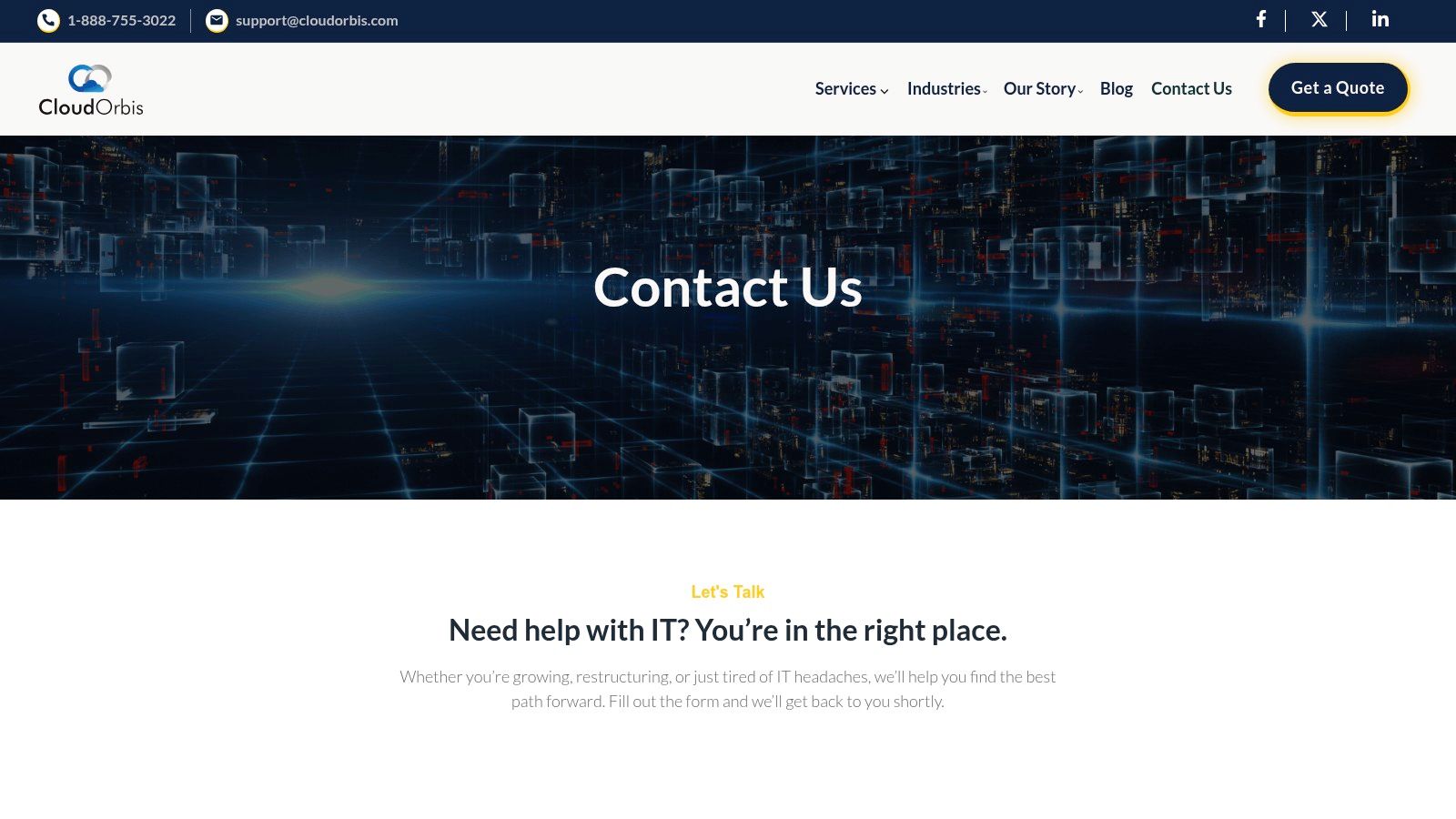 Screenshot from https://cloudorbis.com/contact-us/