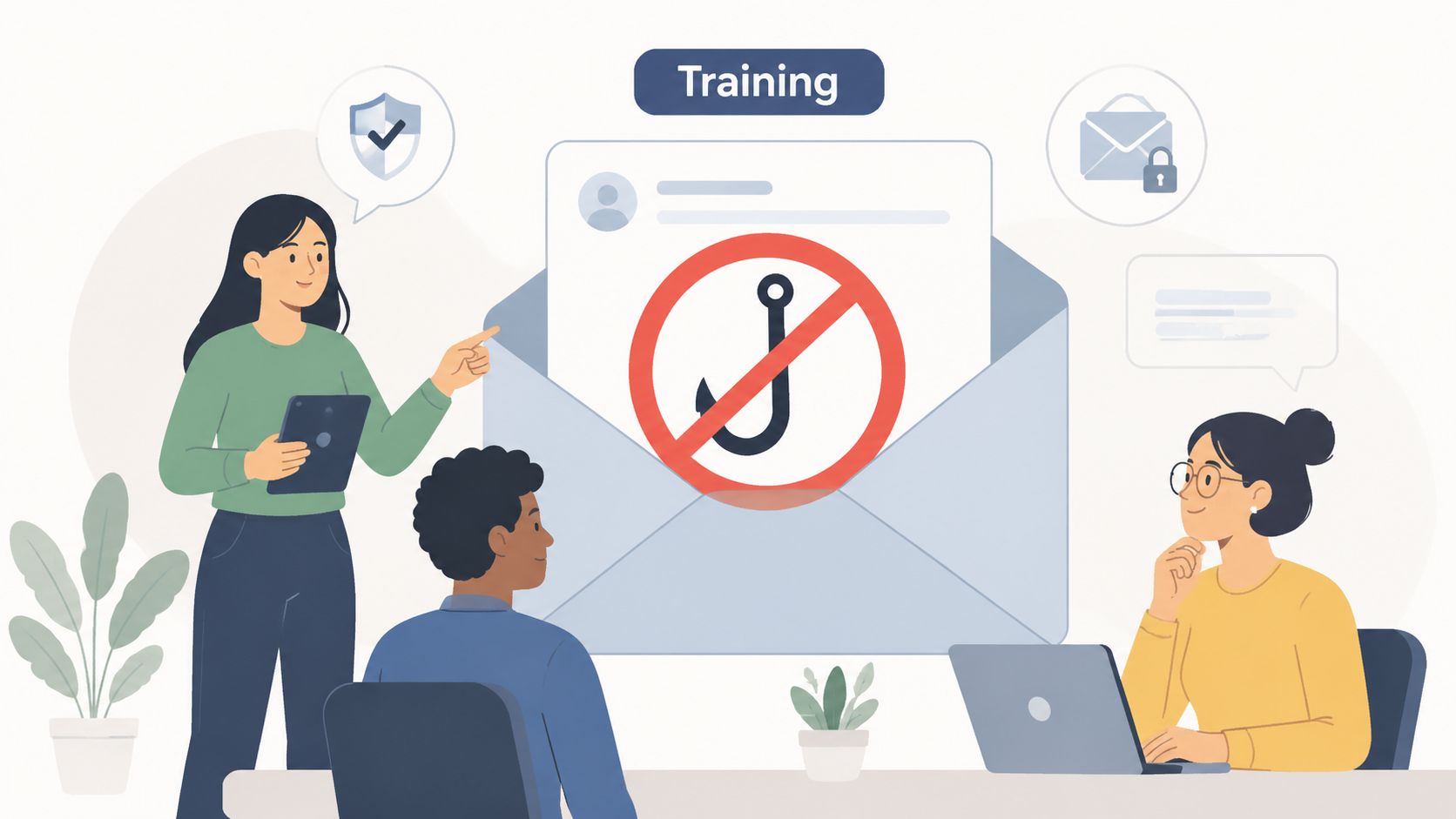A professional team during a cyber security training session to identify and prevent phishing email attacks.