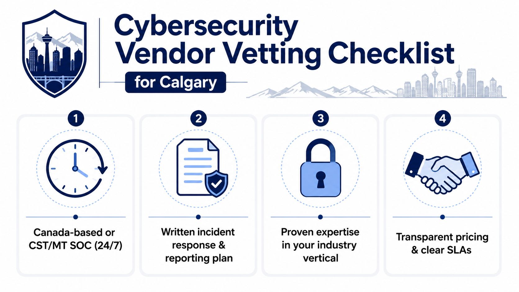 An infographic checklist for businesses in Calgary to evaluate and choose the right cybersecurity service provider.