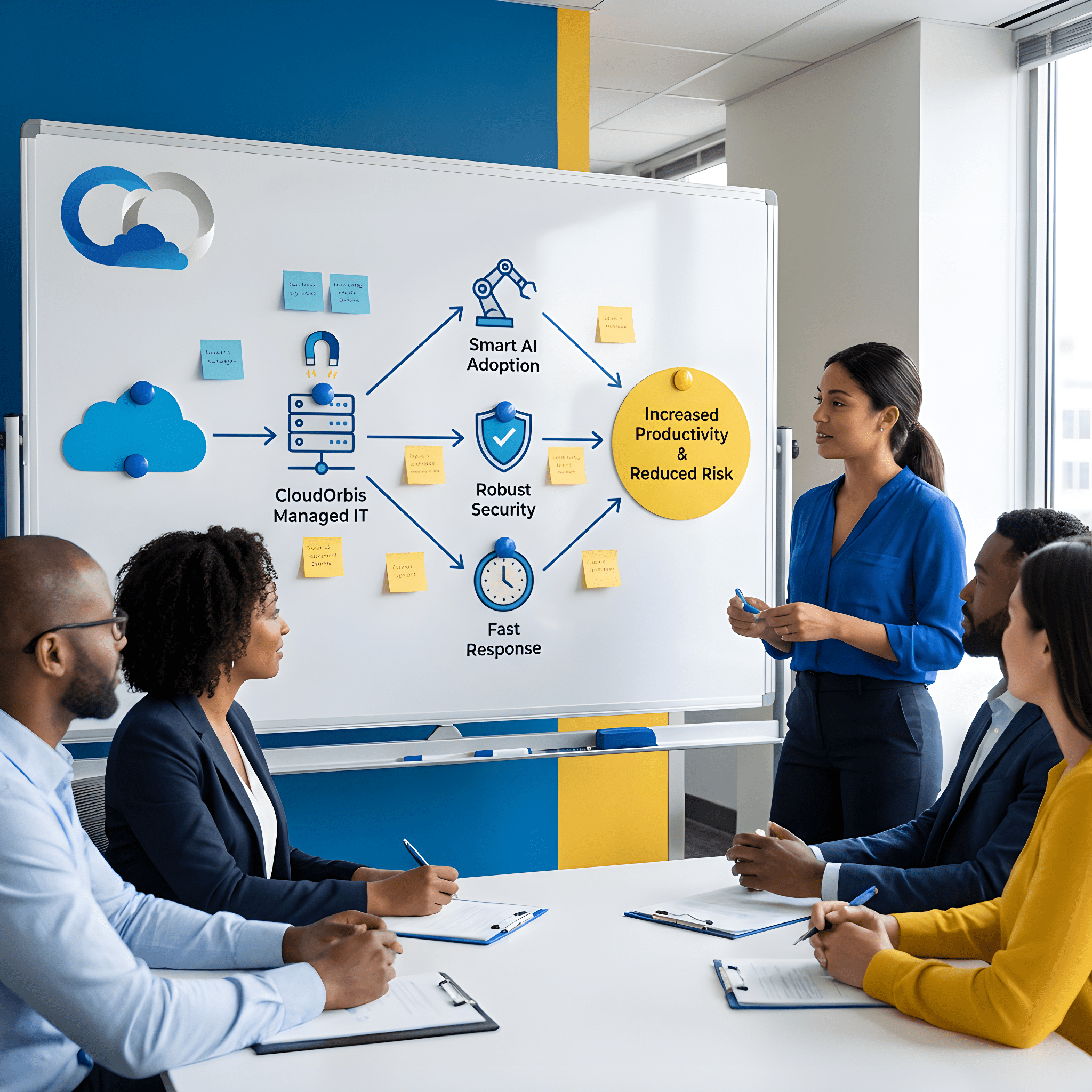 Illustration of a professional waving goodbye, symbolizing parting ways with underperforming IT providers and welcoming better solutions.