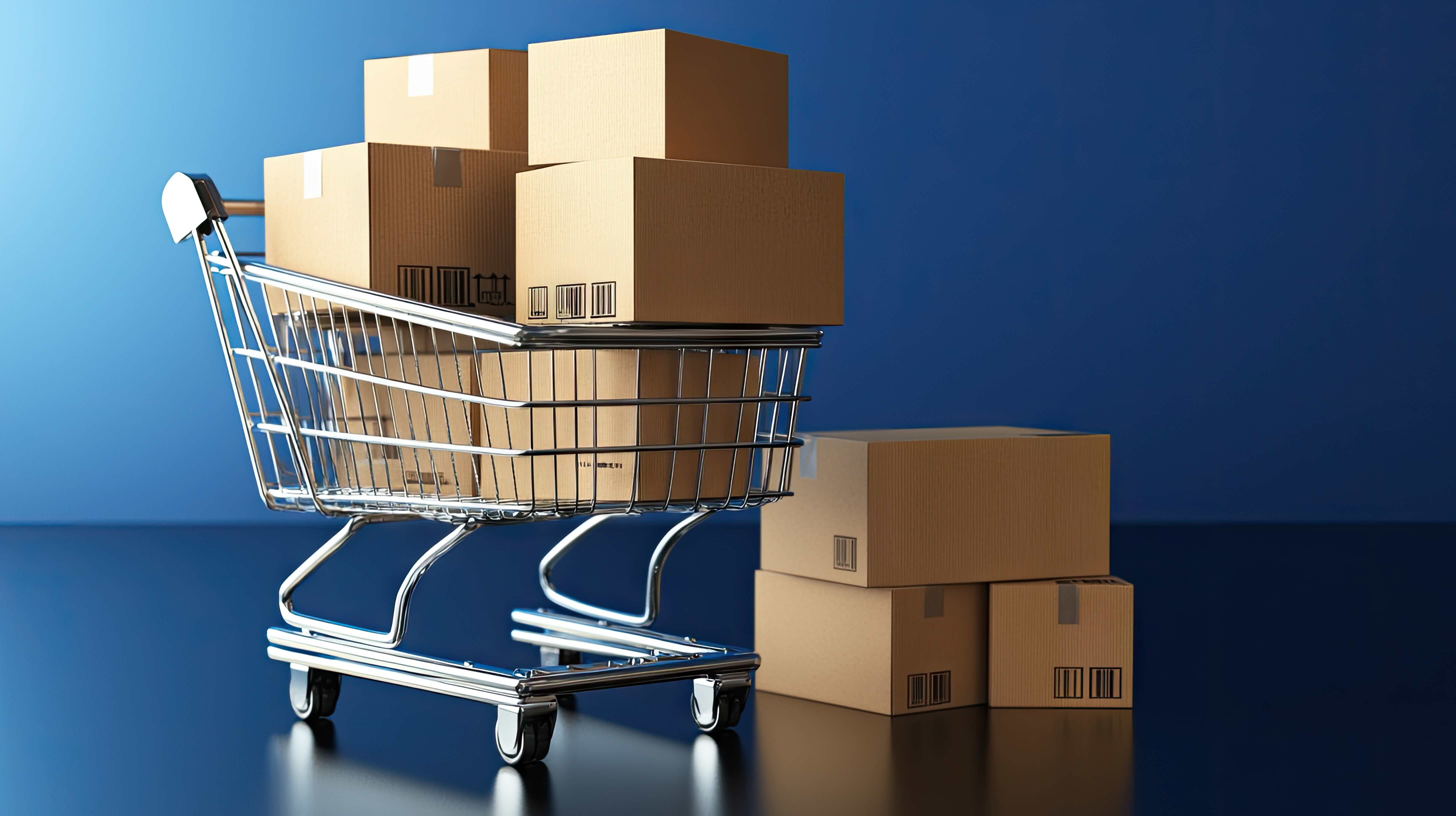 Shopping cart loaded with cardboard boxes