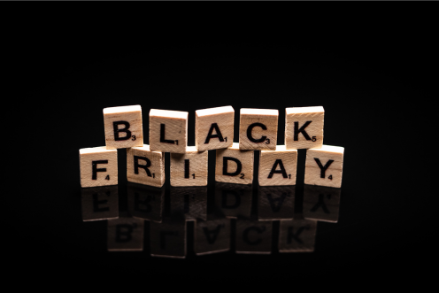 Wooden letter tiles spelling Black Friday