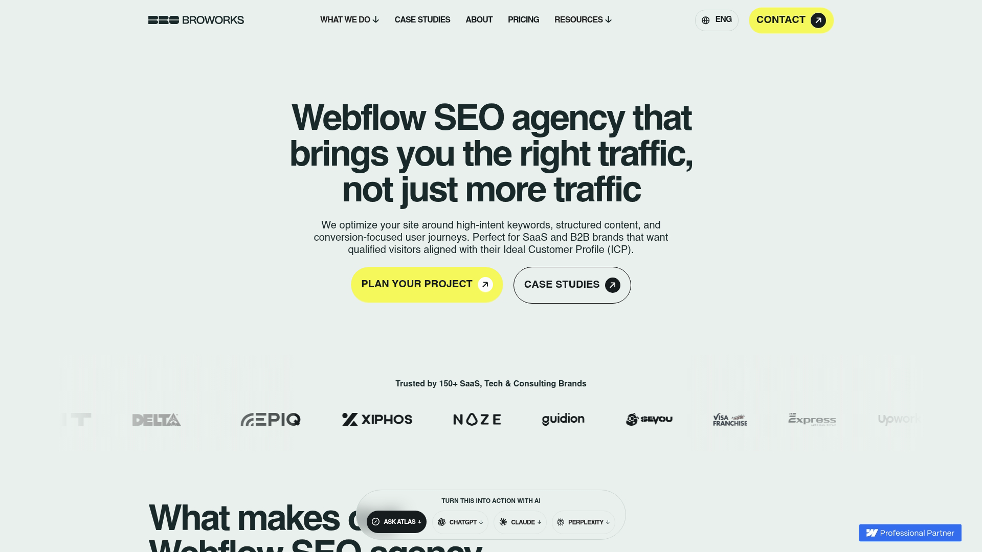 Broworks Webflow SEO service page screenshot