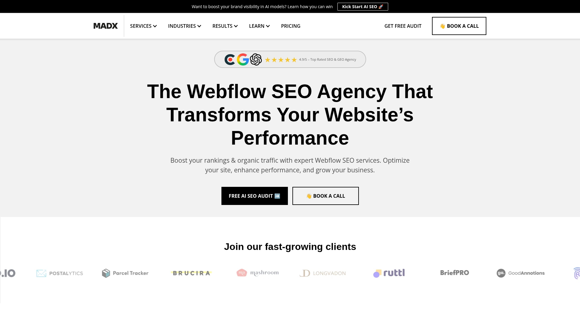 MADX Digital Webflow SEO service page screenshot