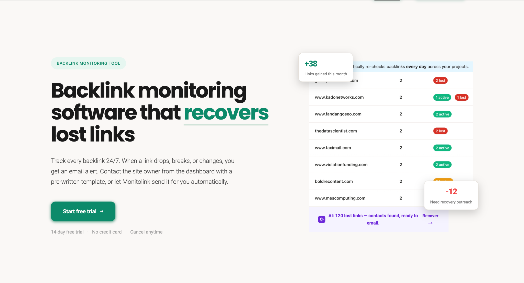 Monitolink homepage screenshot