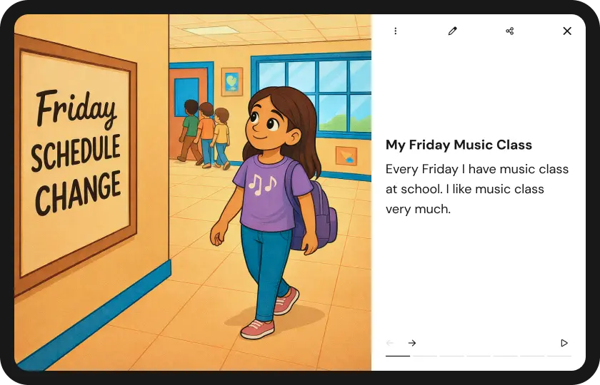 A story on a device about music class being cancelled on Friday.