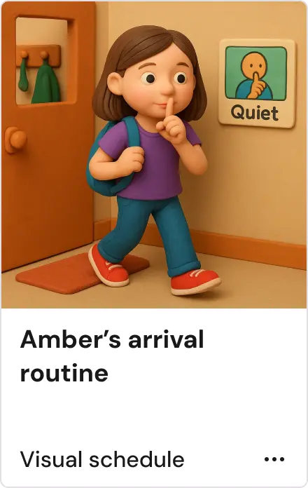 Animated child smiling at a lit candle on a kitchen counter with text about fire safety below.