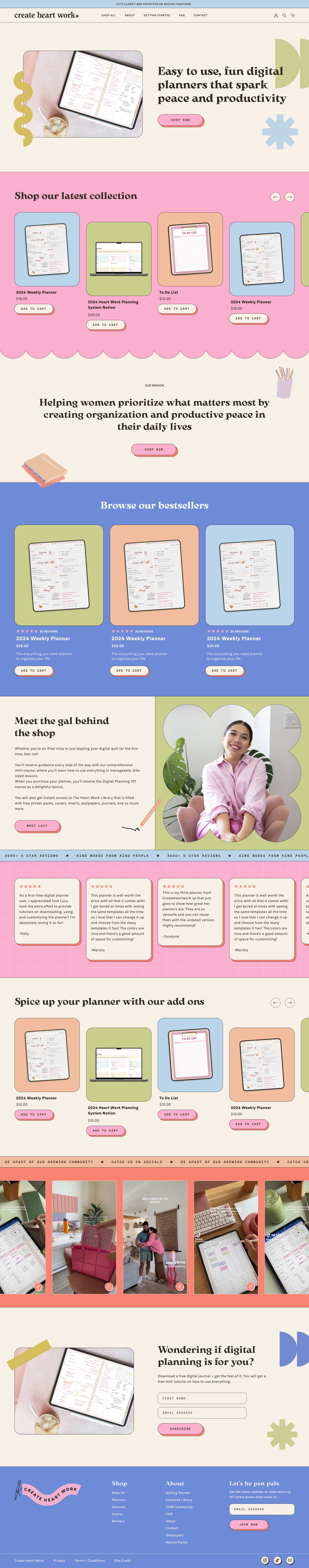 Vibrant website design for Create Heart Work mocked up on an ipad