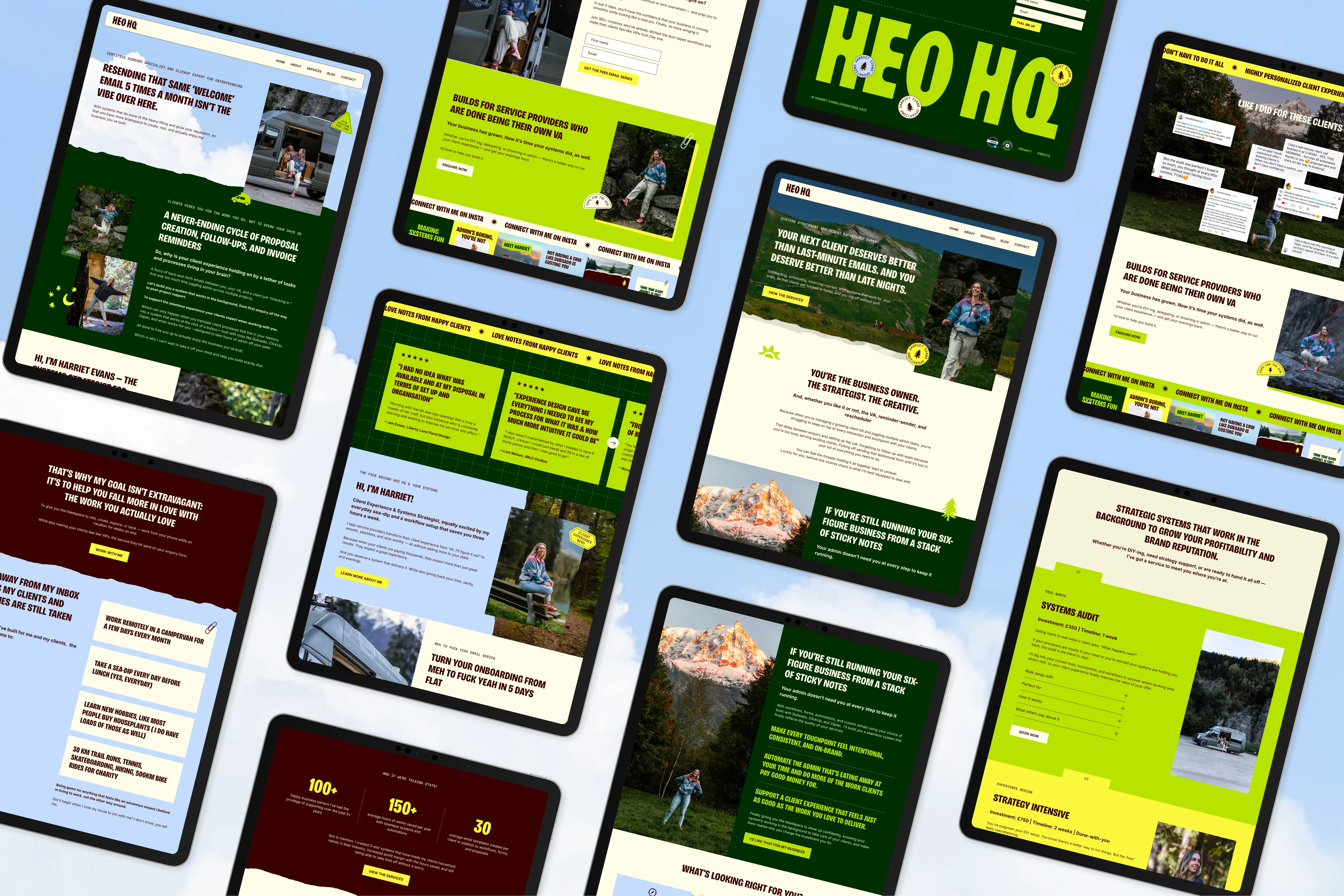 Vibrant website design for Create Heart Work mocked up on an ipad