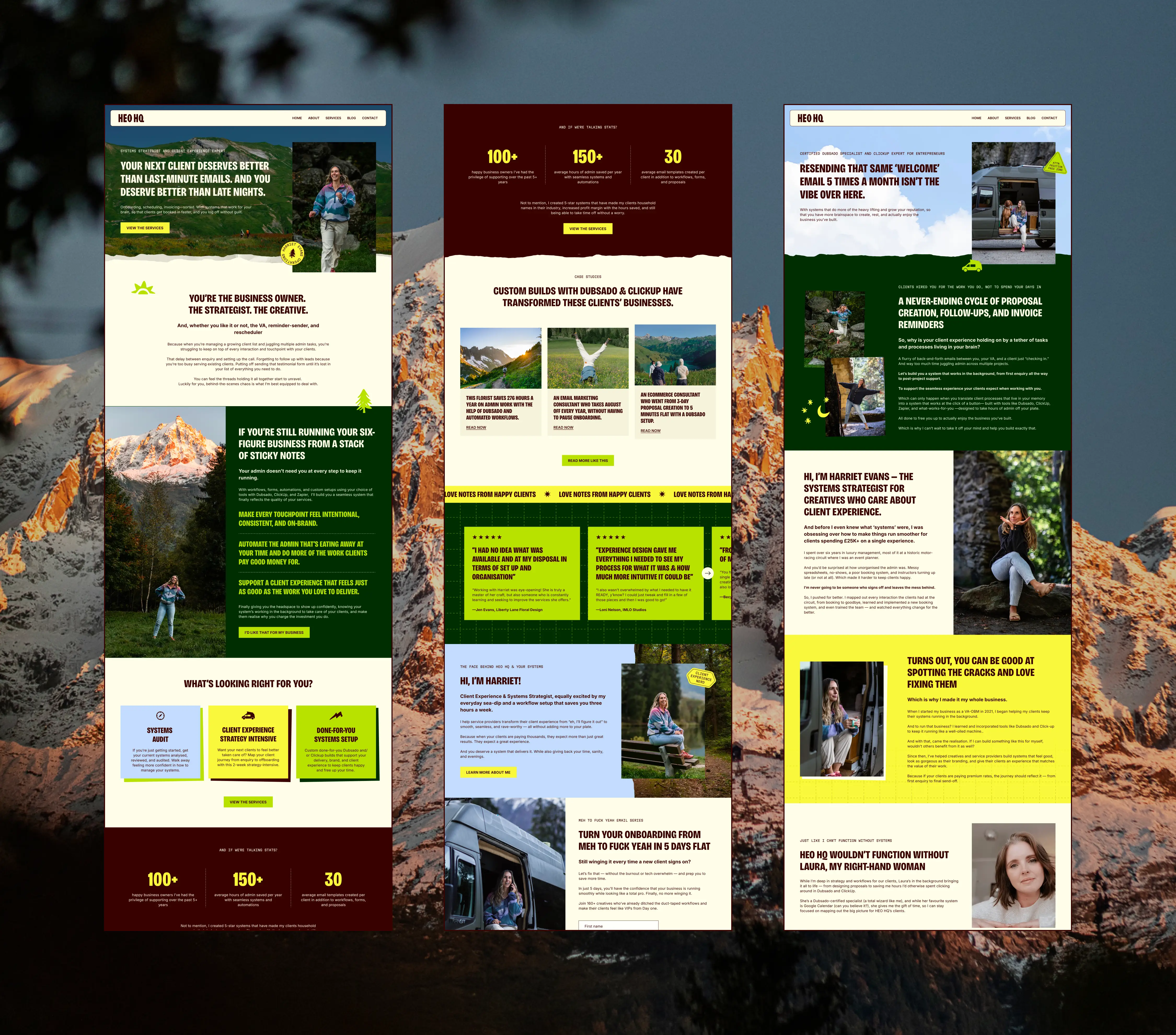 Vibrant website design for Create Heart Work mocked up on an ipad