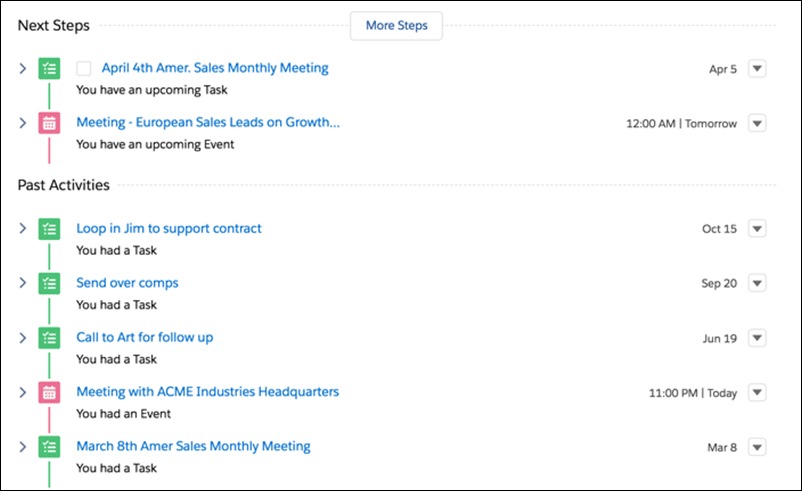 Salesforce Activity Timeline screenshot