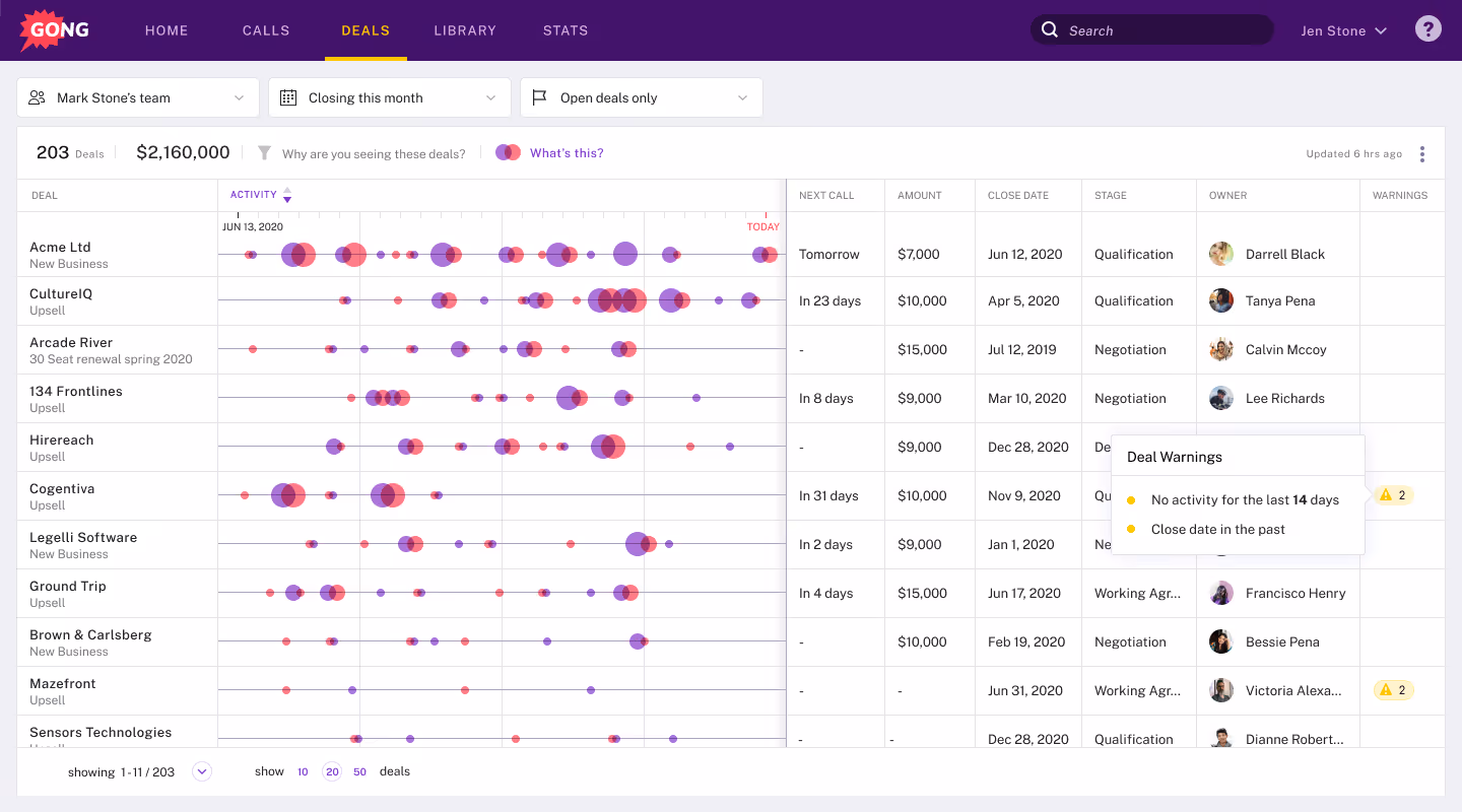 Gong product screenshot