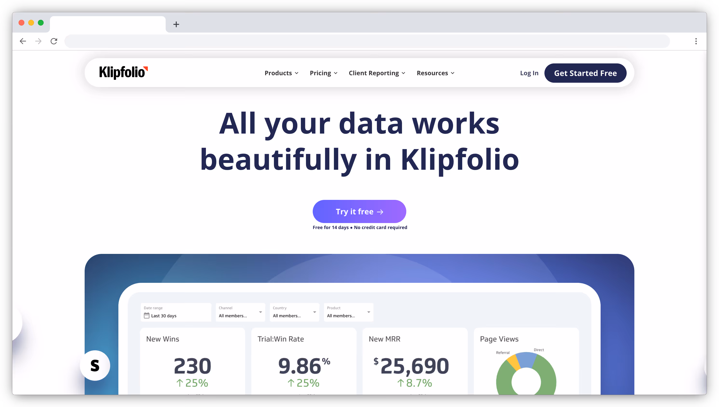 Klipfolio homepage screenshot