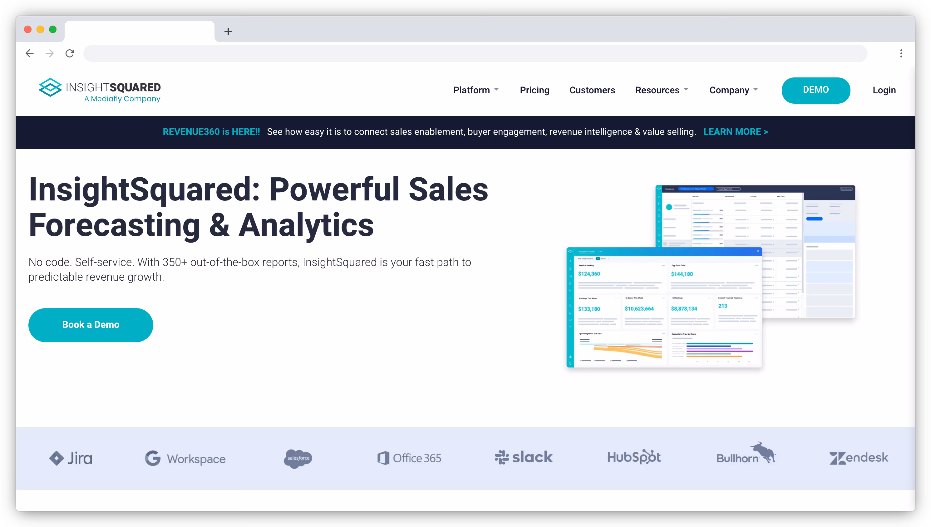 InsightSquared homepage screenshot