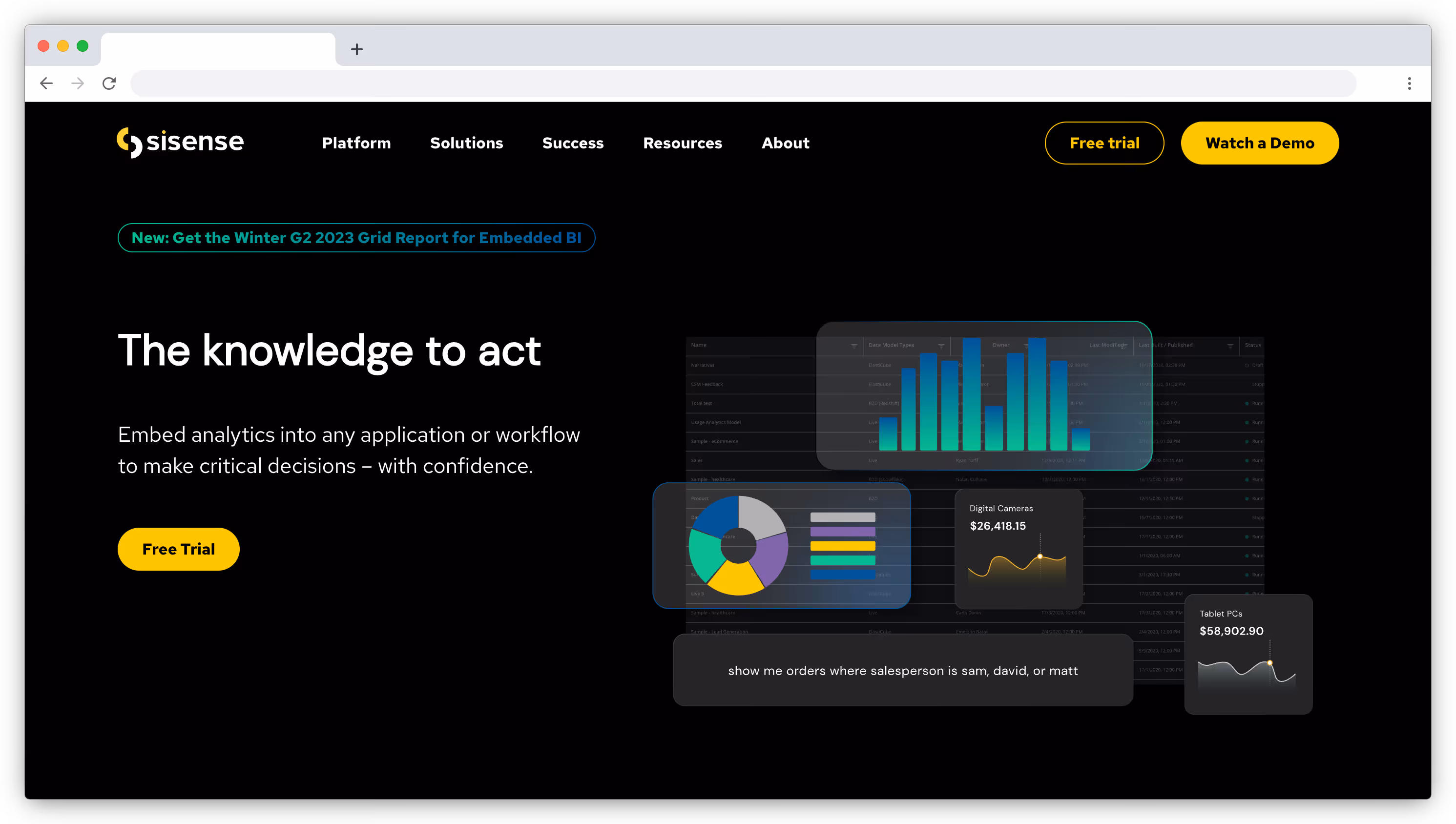 Sisense homepage screenshot