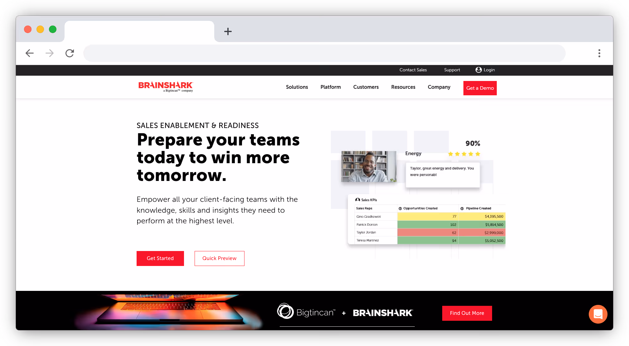 Brainshark homepage screenshot