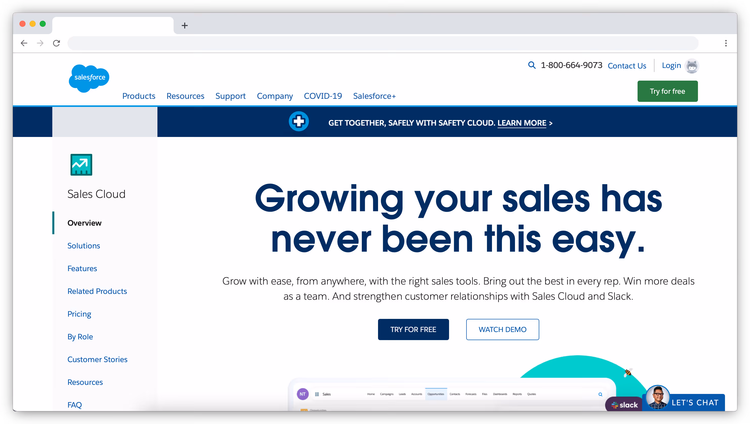 Salesforce Sales Cloud landing page screenshot