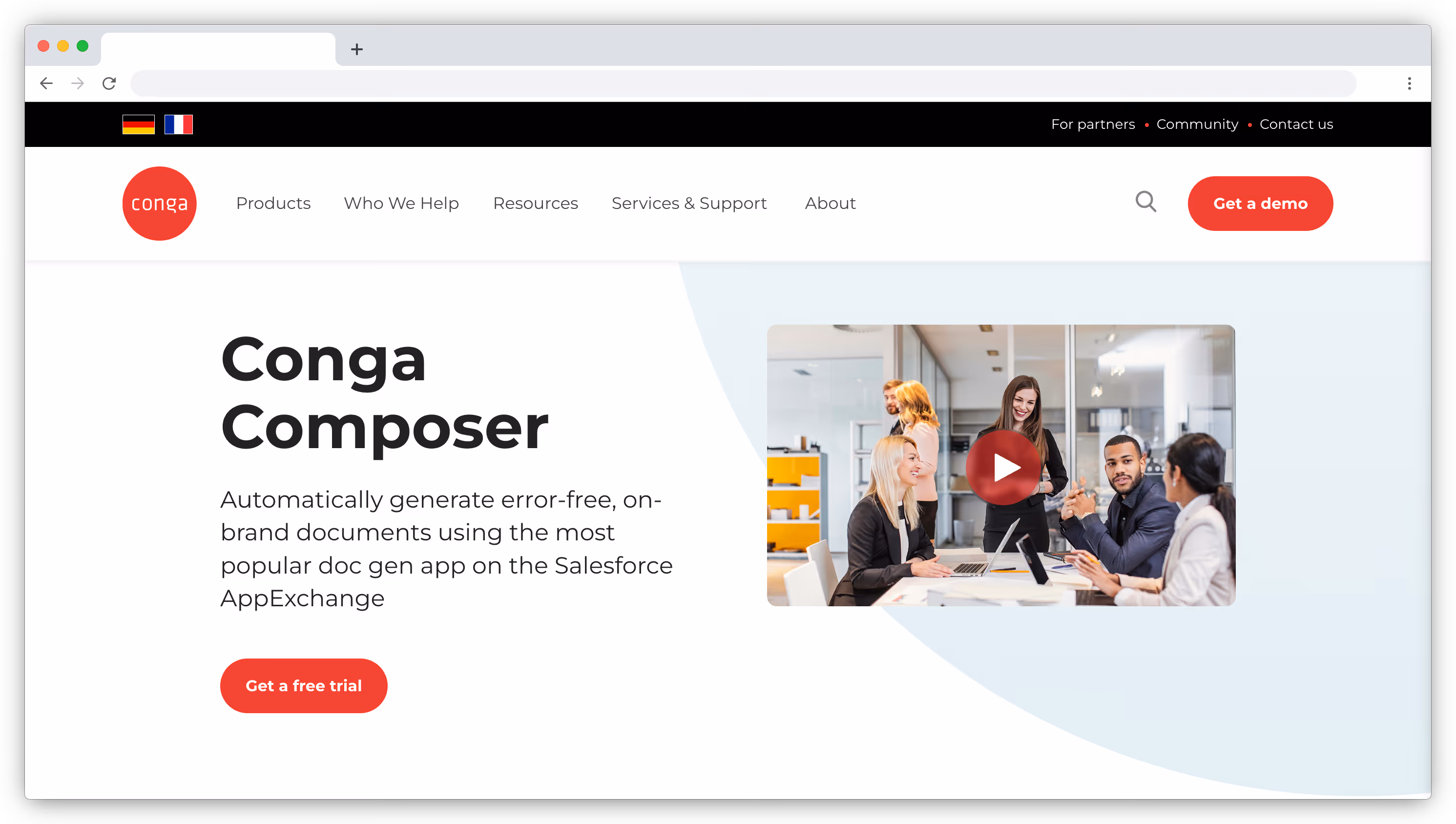 Conga Composer landing page screenshot