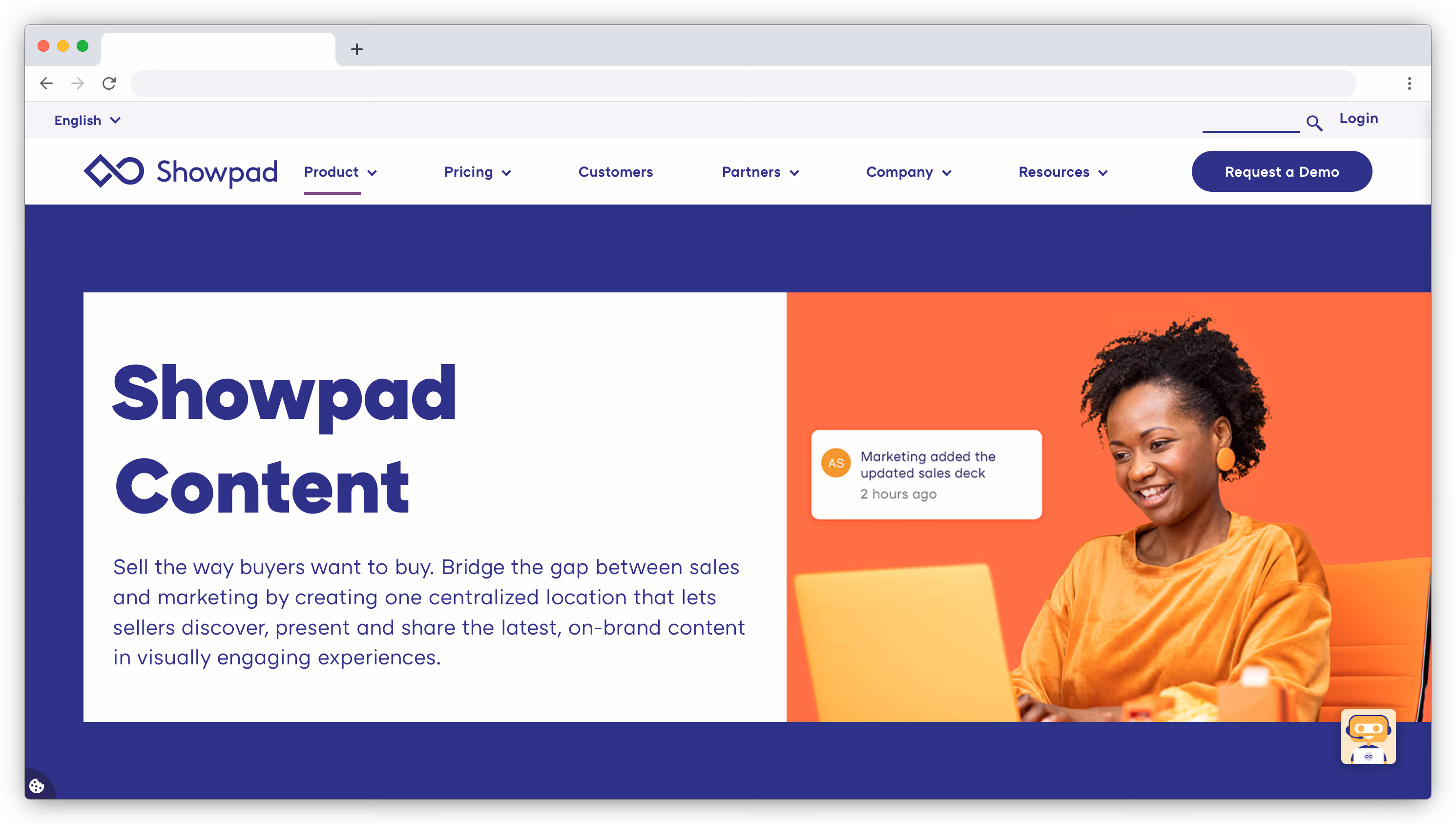 Showpad Content landing page screenshot