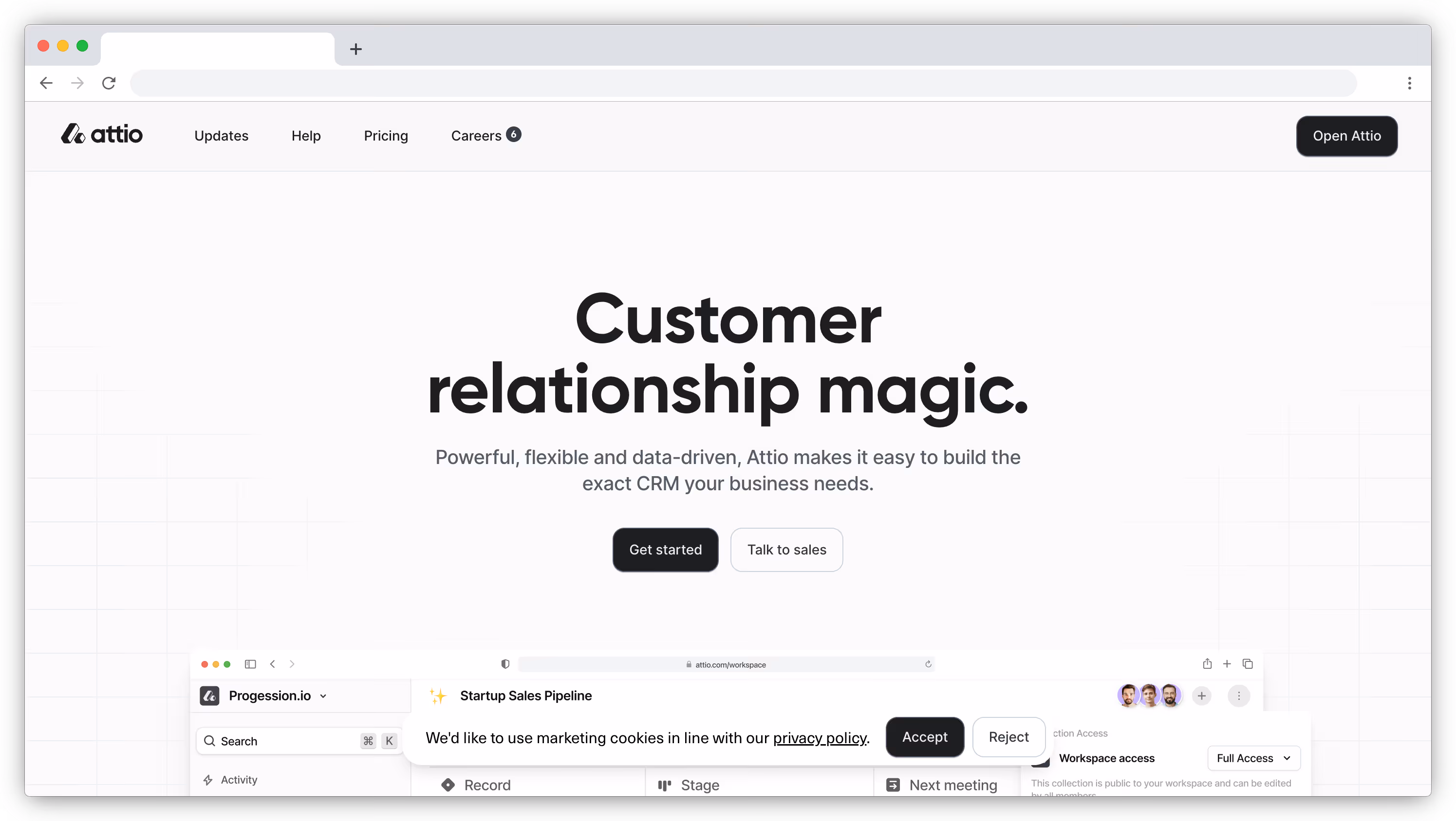Attio homepage screenshot frame