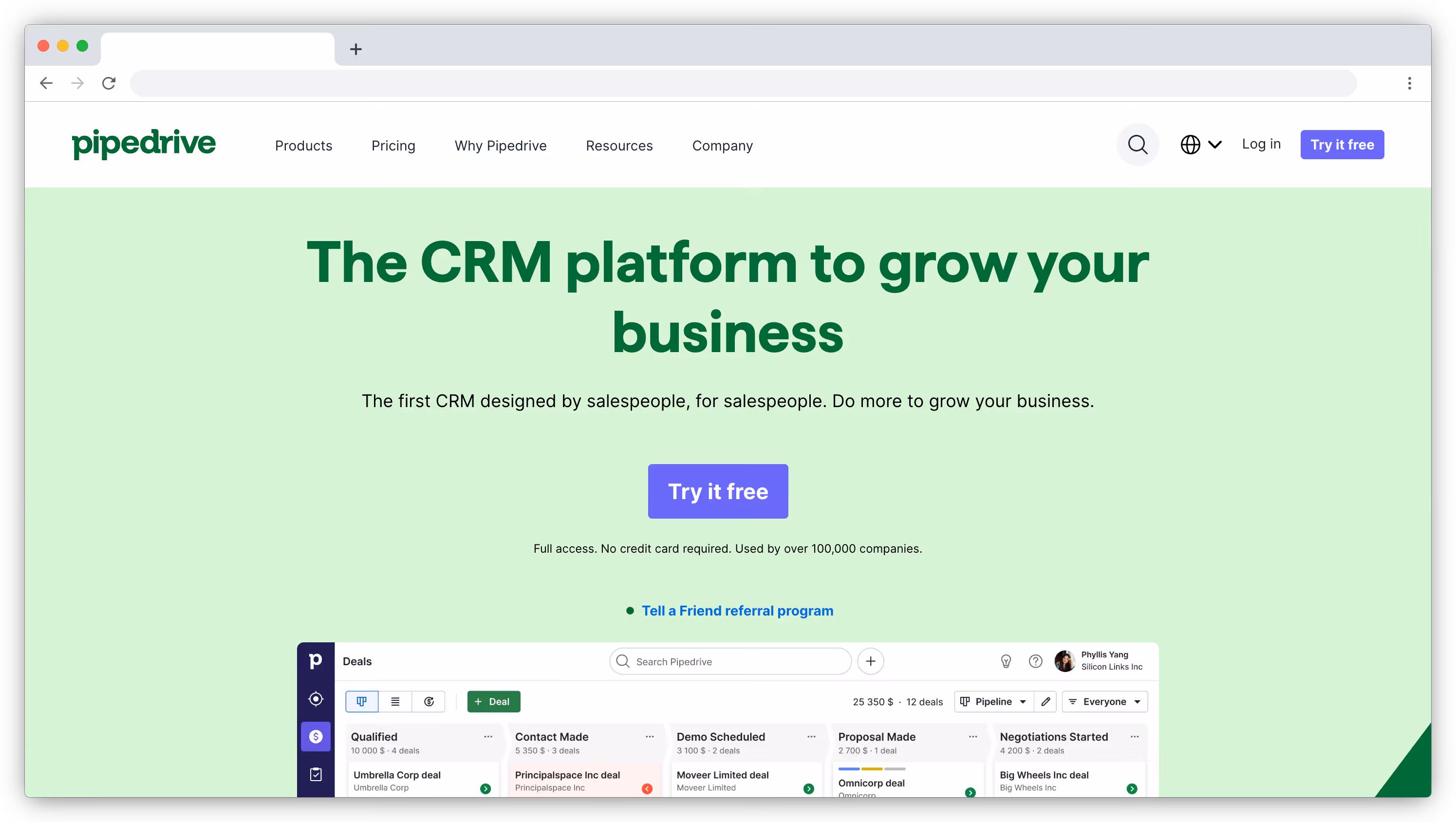 Pipedrive homepage screenshot