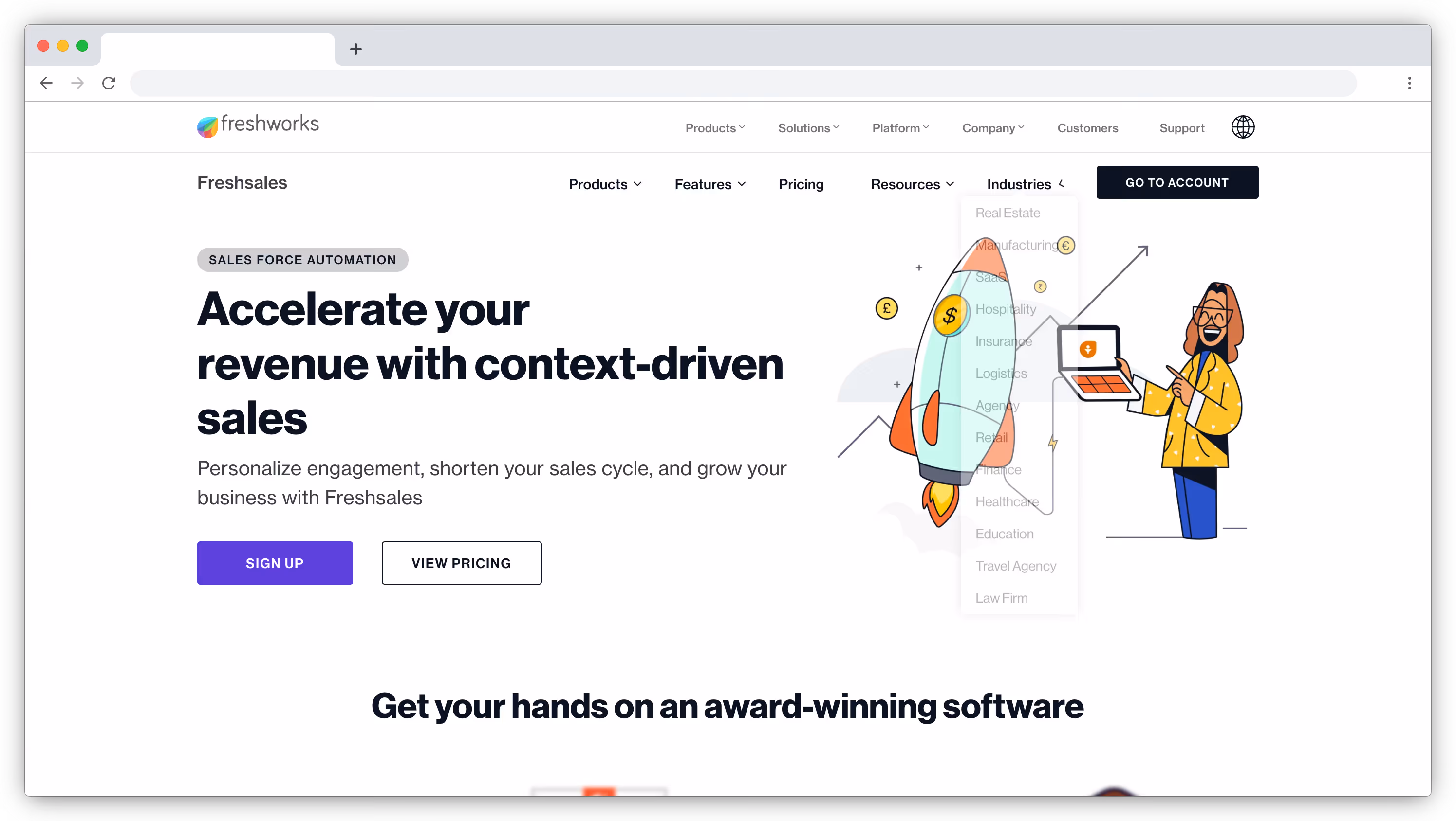 Freshsales homepage screenshot