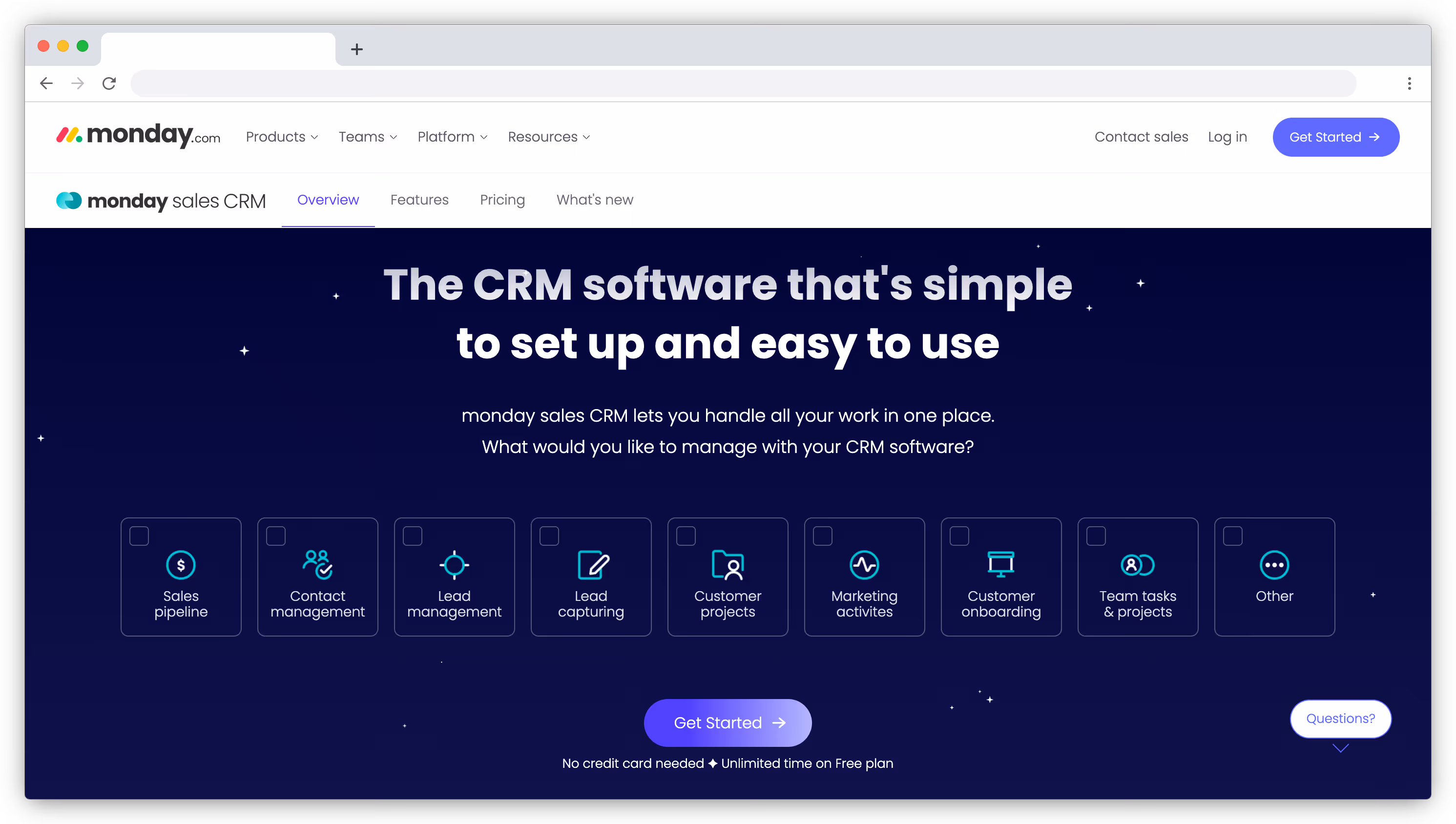 Monday CRM landing page screenshot
