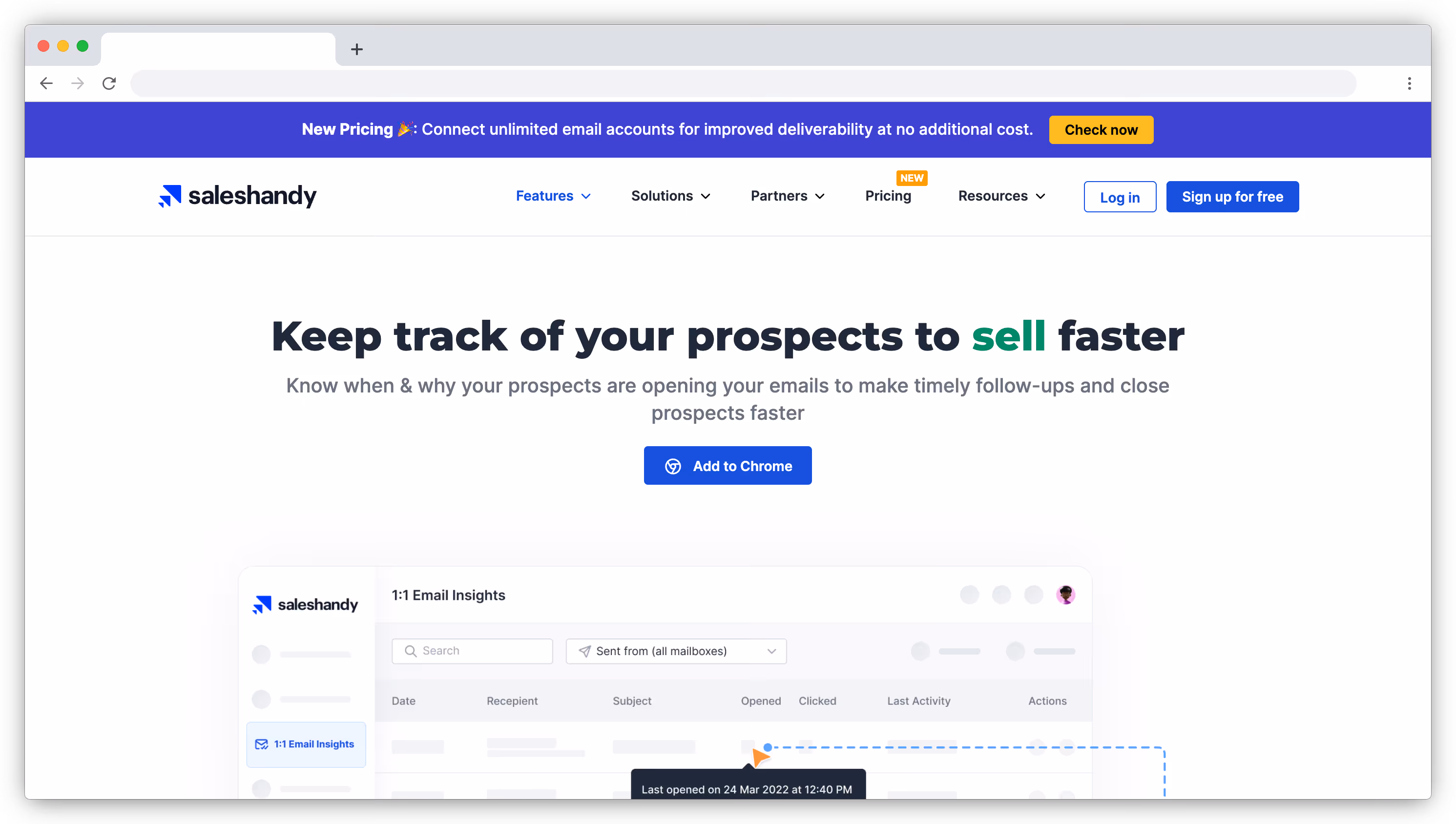 Saleshandy landing page screenshot