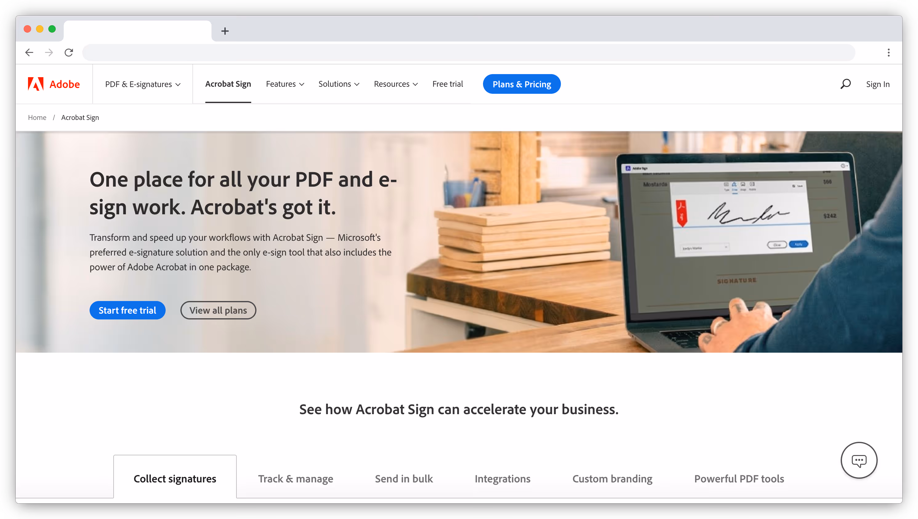 Adobe Sign landing page screenshot