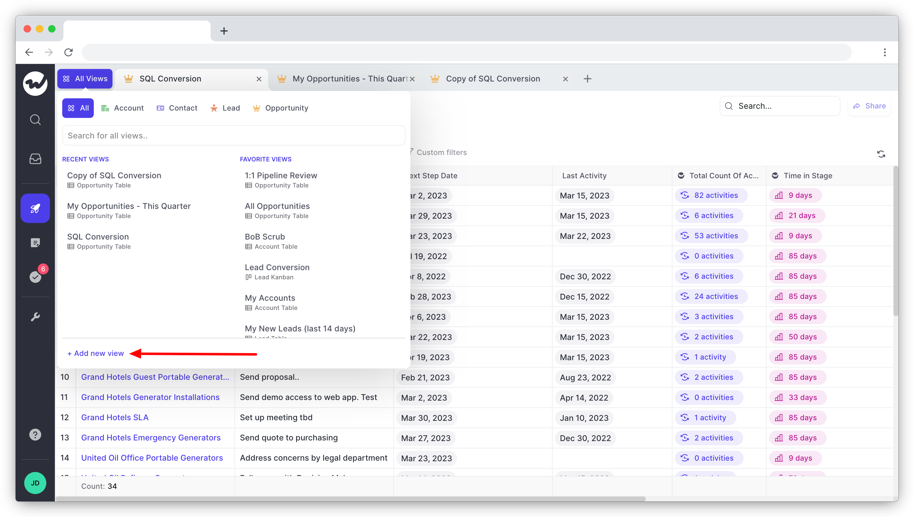 Creating a new pipeline view in Weflow