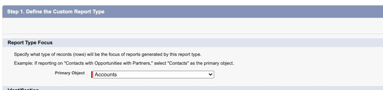 Selecting a primary object for a custom report type in Salesforce