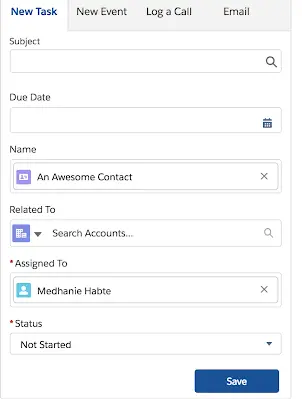 Filling out the details when creating a Salesforce task