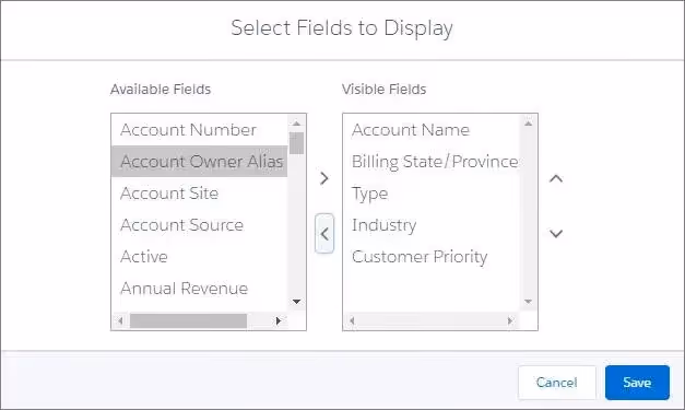 Select fields to display in list view