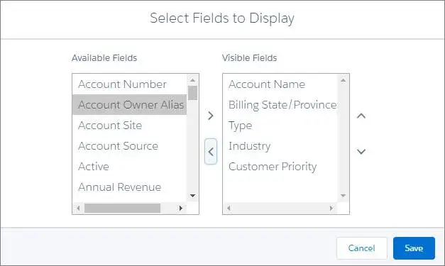 Select fields to display in list view