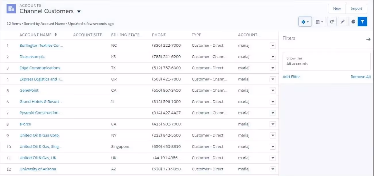 Filter panel in Salesforce list view