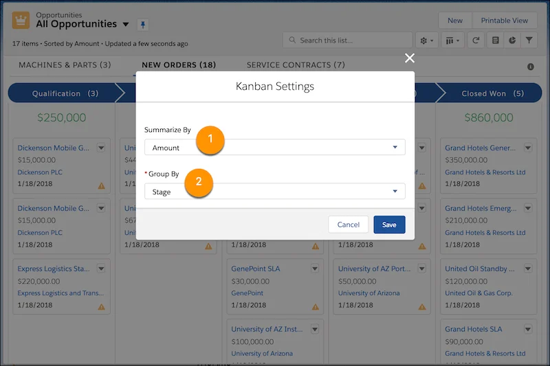 Customizing a Salesforce Kanban view