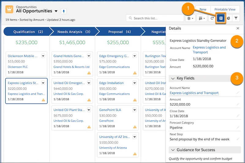 Working with the Salesforce Kanban view