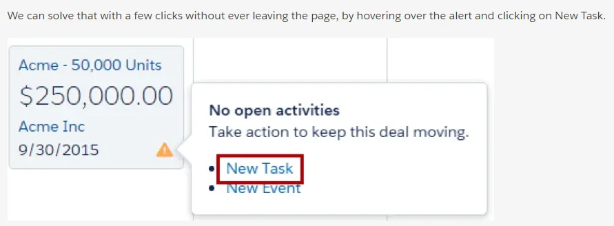 Creating a new task in Salesforce Kanban view