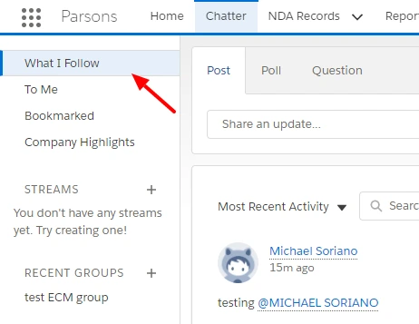 Salesforce Chatter followers and following