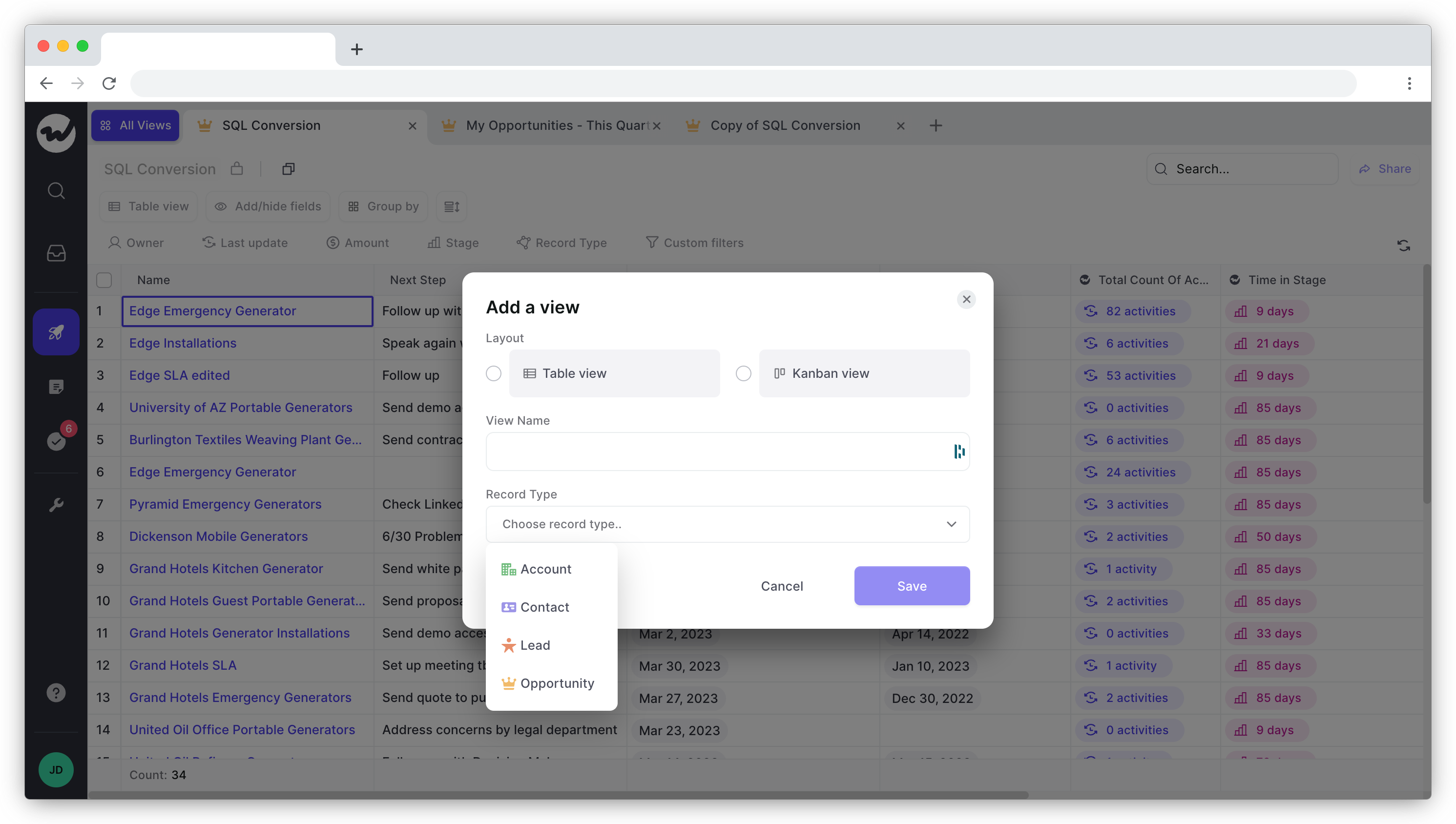 Setting up a new pipeline view in Weflow