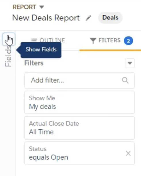 Choosing fields for Salesforce report